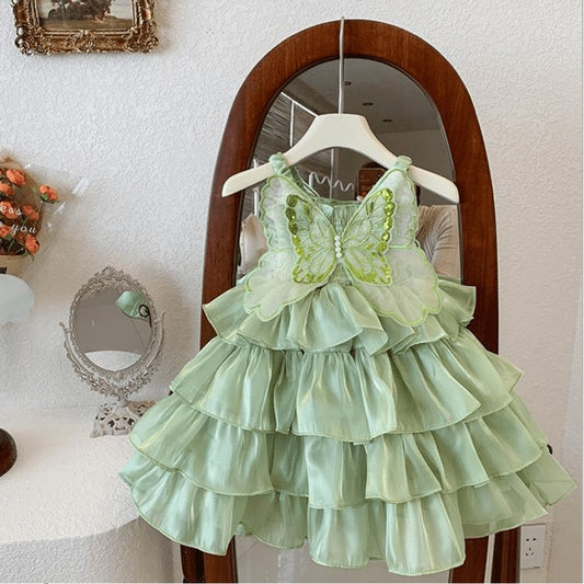 Children's Dress Butterflies Elastic Layers