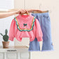 2PCS Clothes Set Long Sleeve Embroidery Lace Sweatshirt Washed Jeans Pants