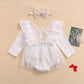 Infant Baby Girls  Fall Ruffle Long Sleeve Floral Lace Tutu Romper with Headband Set